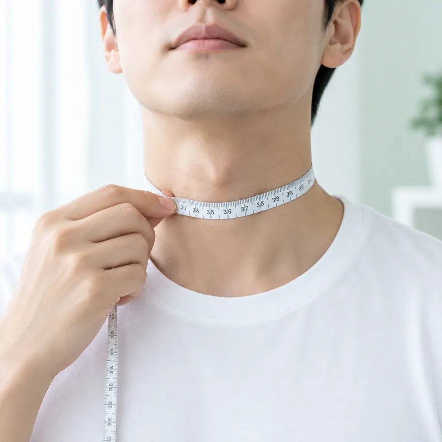 울대 바로 아래에서 목둘레를 재는 모습